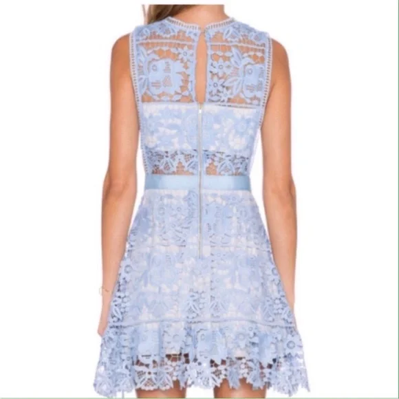 Self portrait periwinkle blue lace cutout dress with grey lining size 2 - Picture 10 of 14